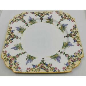 Aynsley Bird Of Paradise In Tree Square Plate Mustard Trim England 8.75"
